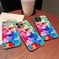 Miniatyrbild 5 av 5: Colorful Toy Building Block Pattern Shockproof Glass Case for iPhone 14 Plus (Pink)