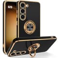 Booling Silikonskall til Samsung Galaxy S23, Ringstativ & Gullkanter [JUN] Svart Svart