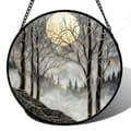 Stained Glass Suncatcher Black and Gold Moon Forest Window Hanging Decor 7.8in Durable Glass Ref: 1244