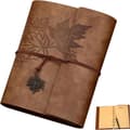 Miniatyrbild 1 av 5: Vintage Leather Notebook with Maple Leaf Pattern 16.5x23.5 CM A5 80 Sheets Refillable 6-Ring Binder Blank Paper Travel Diary Gift Idea Coffee Brown
