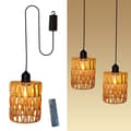 Ceiling lamp with remote control - decorative rattan lamp with bulb, battery-powered pendant lamp