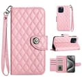 Plånboksfodral i läder med rombmönster för iPhone 13 Pro med handledsrem, rosa Pink