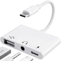 Miniatyrbilde 1 av 4: USB C-adapter 3,5 mm-kontakt med hurtiglading OTG-adapter, Type C til Aux-splitter hodetelefonlyd (hvit)