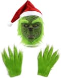 Julemaske og handsker, kostumerekvisitter, latex helmaske
