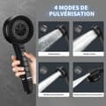 Miniatyrbild 4 av 4: Deep Black High-Pressure Shower Head - Anti-Limescale, 1.5m Hose, 3 Spray Types