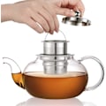 Miniatyrbillede 2 af 5: Glas tekande med aftageligt låg og infuser i rustfrit stål