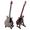 Miniatyrbillede 7 af 7: Miniature elguitar i rødbrun farve med stativ og etui, musikinstrumentmodeldekoration 10 tommer