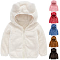 Miniatyrbilde 2 av 3: Fleece Teddybjørnjakke med hette for barn, Vinter Varm Glidelåsjakke for gutter og jenter, Hvit White 90cm