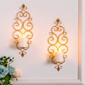 Miniatyrbilde 2 av 5: Vegglampe Lysestaker, Metall Lysestakesett med 2, Vegg Pillar Telysestaker, Gull