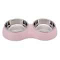 Miniatyrbillede 1 af 5: Dobbelt skål i rustfrit stål til hunde, mad- og vandskåle med hævet stativ (pink)