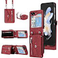 Miniatyrbilde 1 av 5: Lommeboketui for Samsung Galaxy Z Flip 6 med skulderstropp, kortlommer, stativ og lærdeksel red