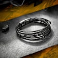 Miniatyrbillede 2 af 5: Herrearmbånd i rustfrit stål, ægte læderarmbånd flettet med lås