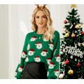 Miniatyrbilde 1 av 4: Julegenser for kvinner - Morsom og søt med juletre, snøfnugg, reinsdyr, julenissen, strikket genser, topp GREEN XL