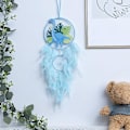 Miniatyrbillede 5 af 5: Dinosaur Drømmefanger Ornament Børn Faux LED Lys Fjer Drømmefanger Håndlavet Boligindretning Fødselsdag Blå With Light Blue