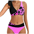 Miniatyrbild 1 av 4: Baddräkt Kvinnor Baddräkt Kvinnor Tryckt Set Baddräkt Tvådelad Bh Badkläder Strandkläder Kvinnor Bikini Baddräkter Ljusrosa S Hot Pink