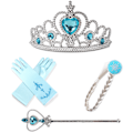 Miniatyrbillede 1 af 9: 4-pak Elsa og Anna prinsessesæt: Fletning, tiara, tryllestav og et par handsker pink