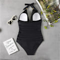 Miniatyrbillede 3 af 4: Dame Halter Neck Rygløs En-delt Badedragt Monokini Sort Svart XL
