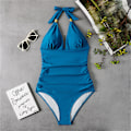 Miniatyrbillede 2 af 4: Dame Halter Neck Rygløs En-delt Badedragt Monokini Blå Blå XL