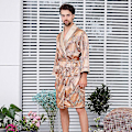 Pikkukuva 1 / 5: Miesten satiinisilkkinen yx pyjama kimono kylpytakki aamutakki Pjs oungewear ruskea L Brown