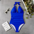 Miniatyrbillede 2 af 4: Dame Halter Neck Rygløs En-delt Badedragt Monokini Kongeblå Kungsblå M