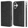 Magnetiskt vikbart telefonfodral för iPhone 16 PU-läder med silkestextur och kortplats