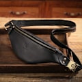 Miniatyrbild 1 av 4: Bull Captain Retro Crazy Horse Läder Herr Midjeväska Axelväska Crossbody Väska Svart
