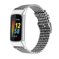 För Fitbit Charge 5 Nylon Canvas Watch Band Black White Grid