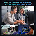 Miniatyrbild 3 av 6: FEELWORLD PM1 XLR/USB dynamisk mikrofon för podcasting, inspelning, spel, livestreaming (svart)
