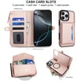 Miniatyrbild 4 av 7: iPhone 16 Pro Max Multifunktionell Wallet Avtagbart Läder Skal med Lanyard Roséguld