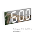 Miniatyrbild 2 av 7: Spegelsängslarm Klocka Batteri Plug-In Dubbel Användning LED Klocka, Färg: Rektangulärt Vitt Skal (Spegels Vitt Ljus)