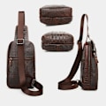 Miniatyrbild 3 av 4: 1313 Herrmode Läder Krokodil Textur En-Axlad Crossbody Bröstväska Krokodilmönster
