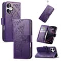 iPhone 17 Skal läderfodral med präglad fjärilsblomma Purpur