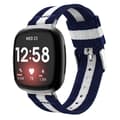För Fitbit Versa 4 / Sense 2 Universal Stripe Nylon Watch Band Blue White Blue