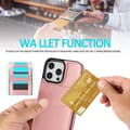 Miniatyrbild 5 av 6: iPhone 16 Pro Solid Color Kortfack Ställ PU Skal Roséguld