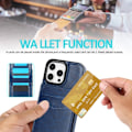 Miniatyrbild 5 av 6: iPhone 16 Pro Max Solid Color Kortfack Ställ PU Skal Blå