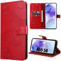 Miniatyrbild 1 av 4: Fodral för Samsung Galaxy A05s (ej för A05), Stötsäkert Fjärilsmönster med skyddande lädereffekt - Röd Röd