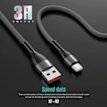 Miniatyrbild 3 av 4: Set av 3 USB-C Snabbladdningskablar 3A för Samsung Galaxy A26 A25 A15 A05s A35 A55 - Förstärkt Grå Vävd Nylon 1M Grå
