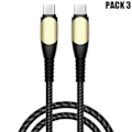 Miniatyrbild 1 av 4: 3x Snabb USB-C till USB-C-kabel 60W för Samsung Galaxy A16 A14 A13 A12 A03s A04s A22 A23 A24 A32 - Svart Nylonfläta 1M Svart