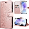 Miniatyrbild 1 av 4: Skyddsskal - Samsung - Galaxy A05s - Fjärilmönster - Syntetläder - Rosa Rosa
