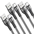 Miniatyrbild 1 av 4: Set av 3 USB-C Snabbladdningskablar 3A för Samsung Galaxy A26 A25 A15 A05s A35 A55 - Förstärkt Grå Vävd Nylon 1M Grå