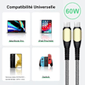 Miniatyrbild 4 av 4: USB-C till USB-C 60W Snabbkabel för Samsung Galaxy A05s A15 A16 A25 A35 A36 A55 - Robust Nylon 1M Grå Grå