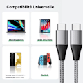Miniatyrbild 4 av 4: USB-C-laddare 25W + Nylon USB-C till USB-C-kabel Grå 1M för Samsung Galaxy A26 A24 A23 A22 A03s A04s A12 A13 A14 A16 Svart