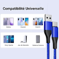 Miniatyrbild 4 av 4: 2 USB-C Laddningskablar Snabb 3A för Samsung Galaxy A16 A15 A05s A25 A35 A55 A56 - Nylonfläta 1M Blå Blå