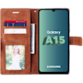 Miniatyrbild 3 av 4: Skyddsfodral - Samsung - Galaxy A15 - Brun PU-läder - 2 Härdat glas - Elegant och retro kastanj