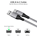 Miniatyrbild 2 av 4: 2x Snabbt USB-C Nylon-kabel 3A för Samsung Galaxy A26 A25 A15 A05s A35 A36 A55 A56 - Grå 1 Meter Grå