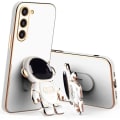 Miniatyrbild 2 av 4: Fodral till Samsung Galaxy A15 4G-5G, vit, stötsäker hybridsilikon med justerbart stativ i 3D-astronautmönster
