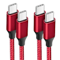Miniatyrbild 1 av 4: 2 USB-C till USB-C-kabel för OPPO Reno 8 Pro Find X3 X5 Lite A16 A53 A53S A54 A94 - Förstärkt nylon 1 meter Röd Röd