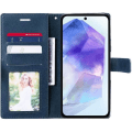 Miniatyrbild 3 av 4: Fodral till Samsung Galaxy A55 5G, Marinblå, Stötsäker PU-läderfodral med korthållare och stativfunktion, retroeffekt marinblå