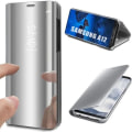 Miniatyrbild 1 av 4: Fodral för Samsung A12 (6,5") Flip Mirror Effect Anti-chock Genomskinligt fönster - Silver Silver