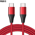 Miniatyrbild 1 av 4: 3x USB-C till USB-C Snabbladdningskabel för Samsung Galaxy A56 A52s A54 A53 A52 A34 A33 A32 - Röd Nylonflätad 1M Röd